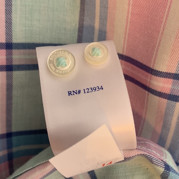 Southern Tide Hadley Pink & Blue Madras Plaid Button Up - Picture 14 of 16